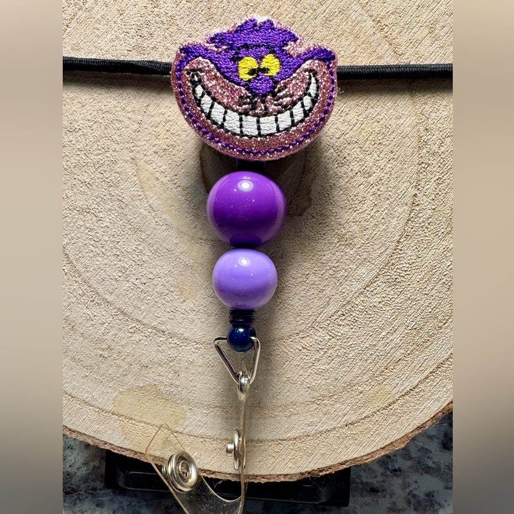 Purple Beaded name tag with Smiling Face